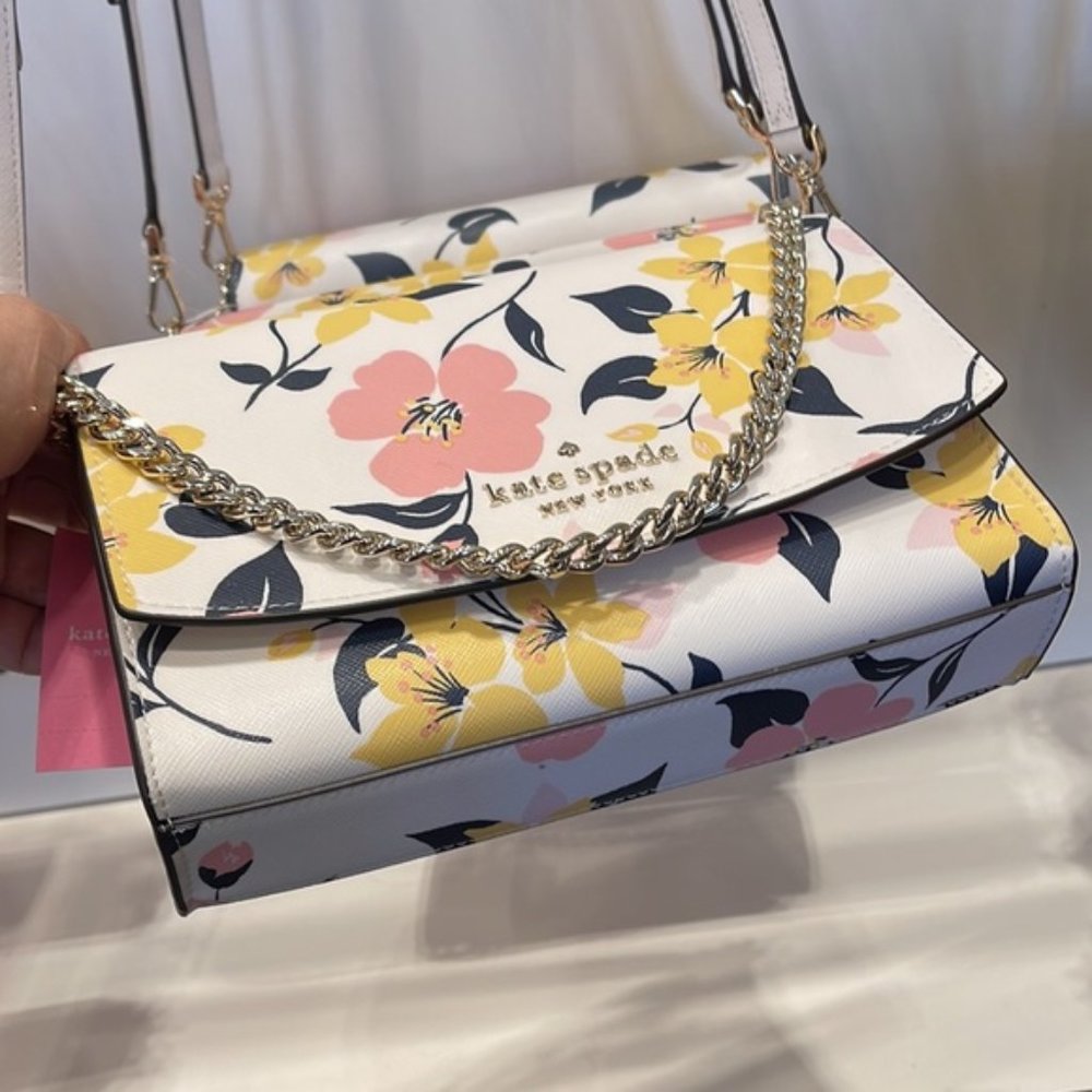 Kate Spade Carson Convertible Crossbody Lily Blooms Cream Multi - Picture 2 of 16